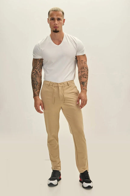 Fitted Drawstring Casual Pants - Stone