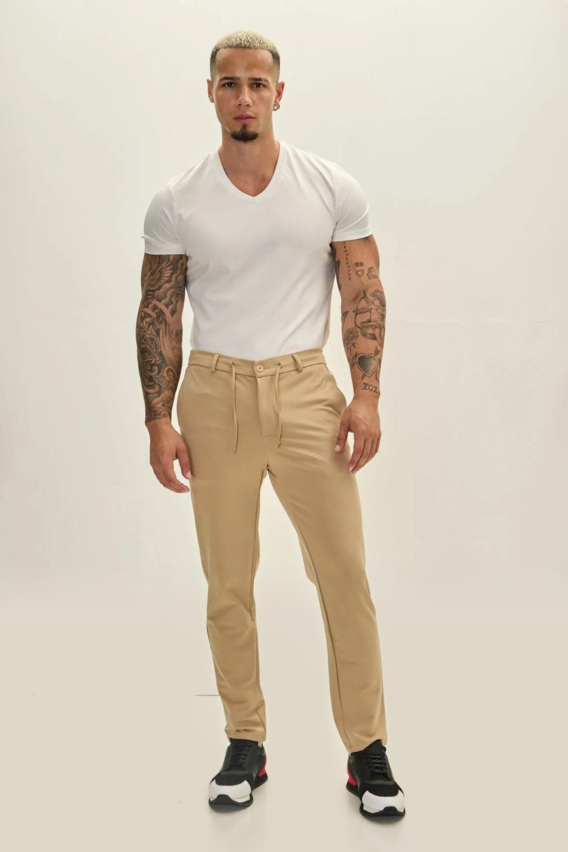 Fitted Drawstring Casual Pants - Stone