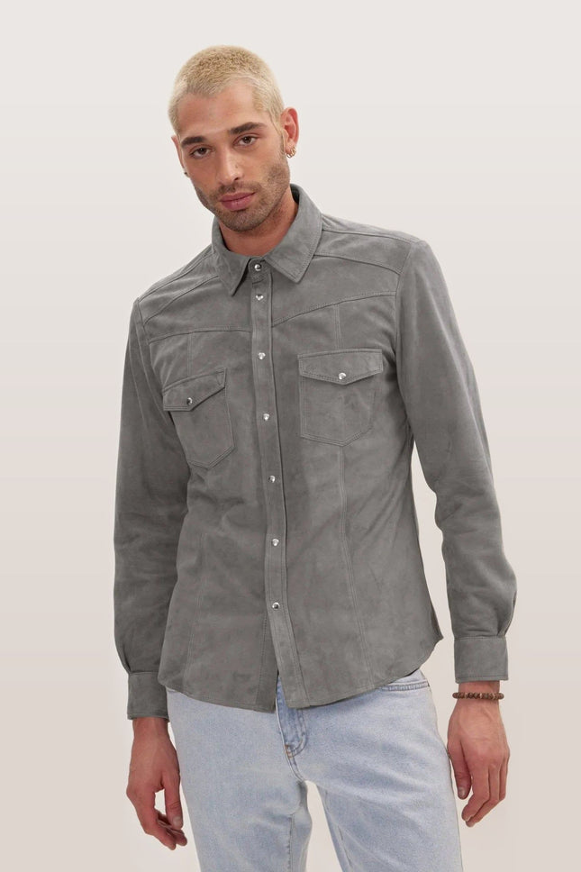 Lambskin Suede Shirt - Grey