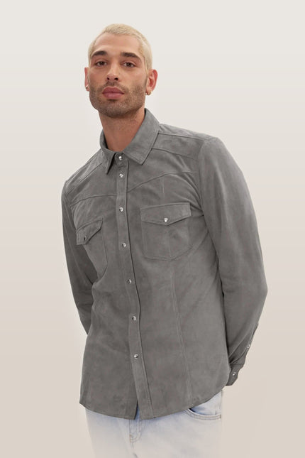 Lambskin Suede Shirt - Grey