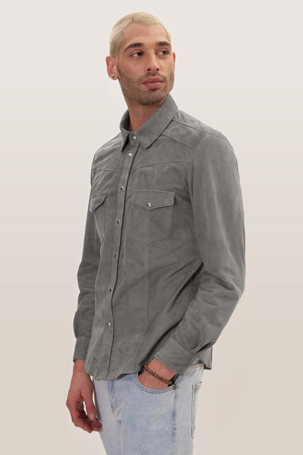 Lambskin Suede Shirt - Grey