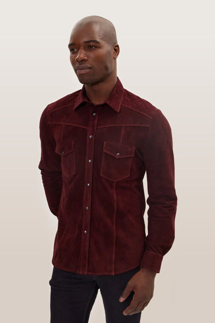Lambskin Suede Shirt - Burgundy