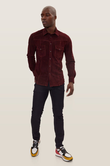 Lambskin Suede Shirt - Burgundy