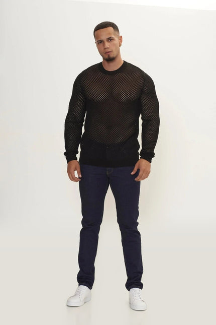 Fishnet Muscle Fit Top - Black