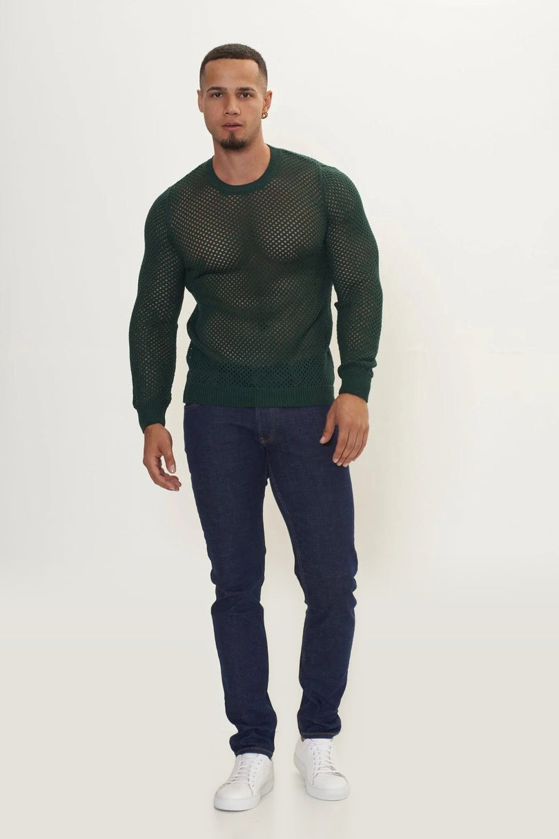 Fishnet Muscle Fit Top - Green