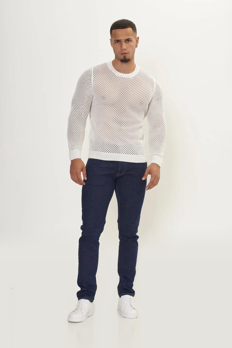 Fishnet Muscle Fit Top - Off-White