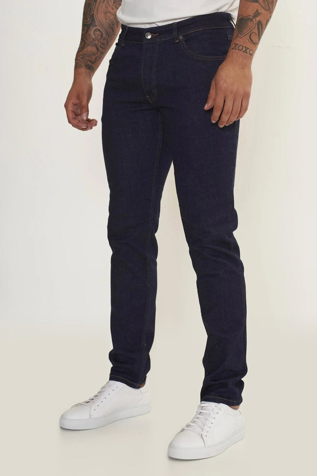 Tailored Tapered Denim Jeans - Navy