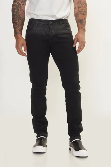 Side Waxed Tapered Jeans - Black