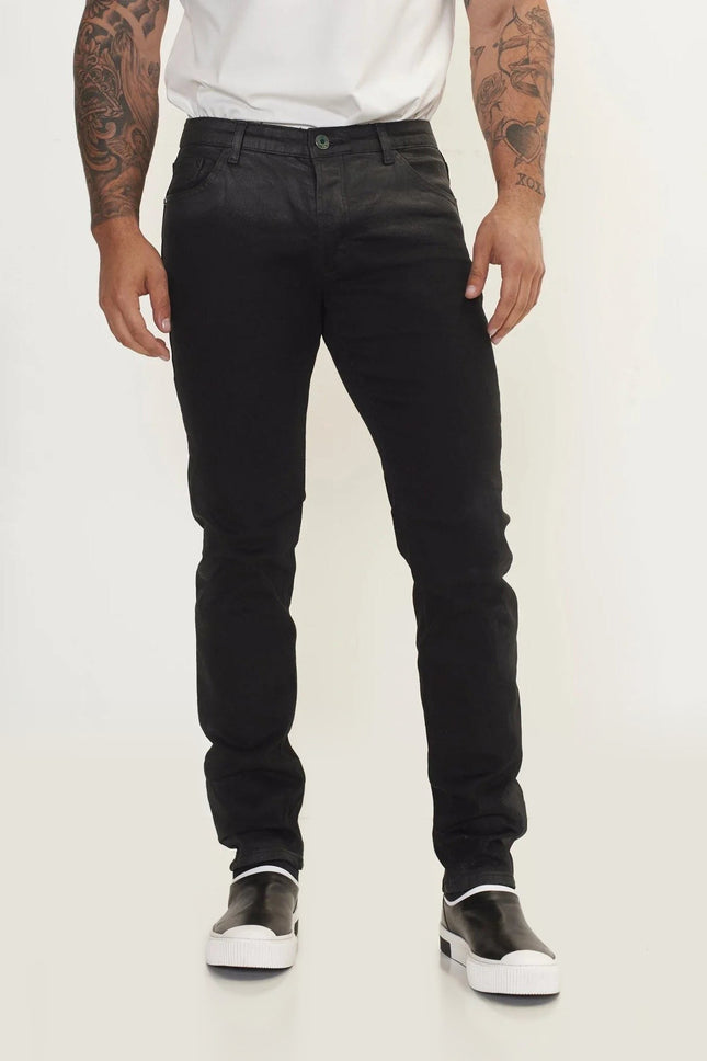 Side Waxed Tapered Jeans - Black