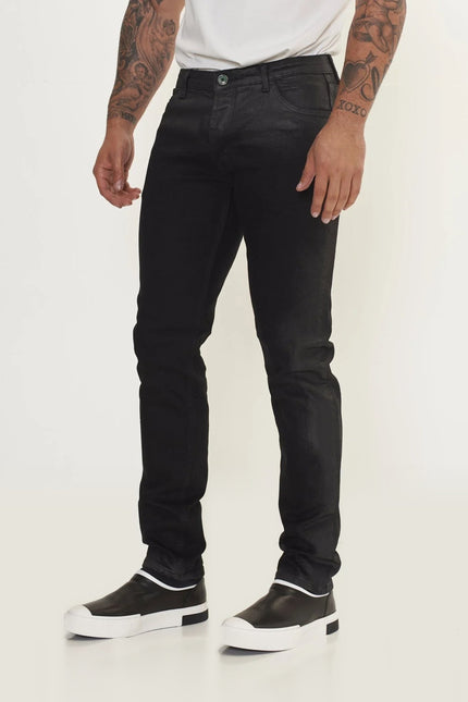 Side Waxed Tapered Jeans - Black