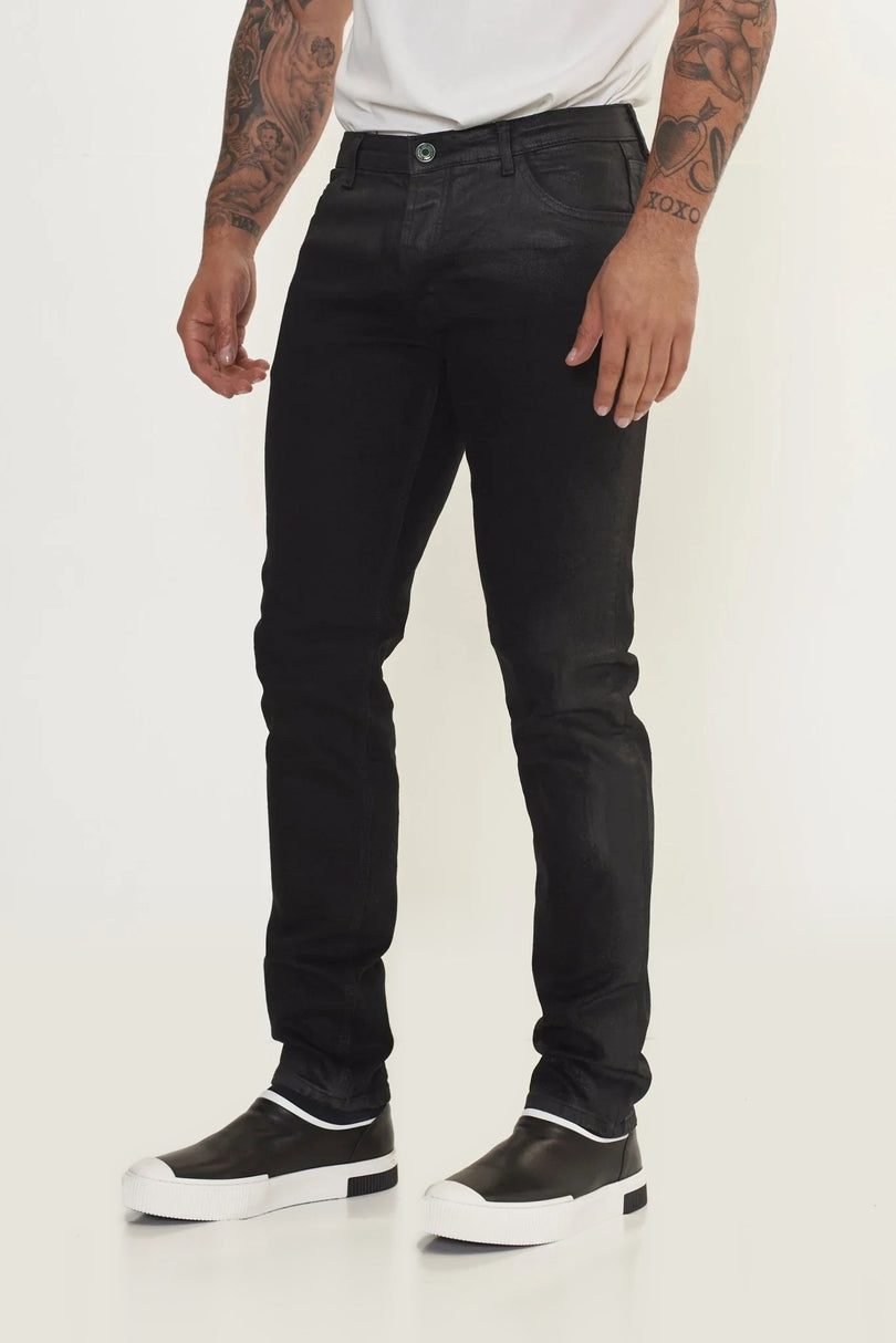 Side Waxed Tapered Jeans - Black
