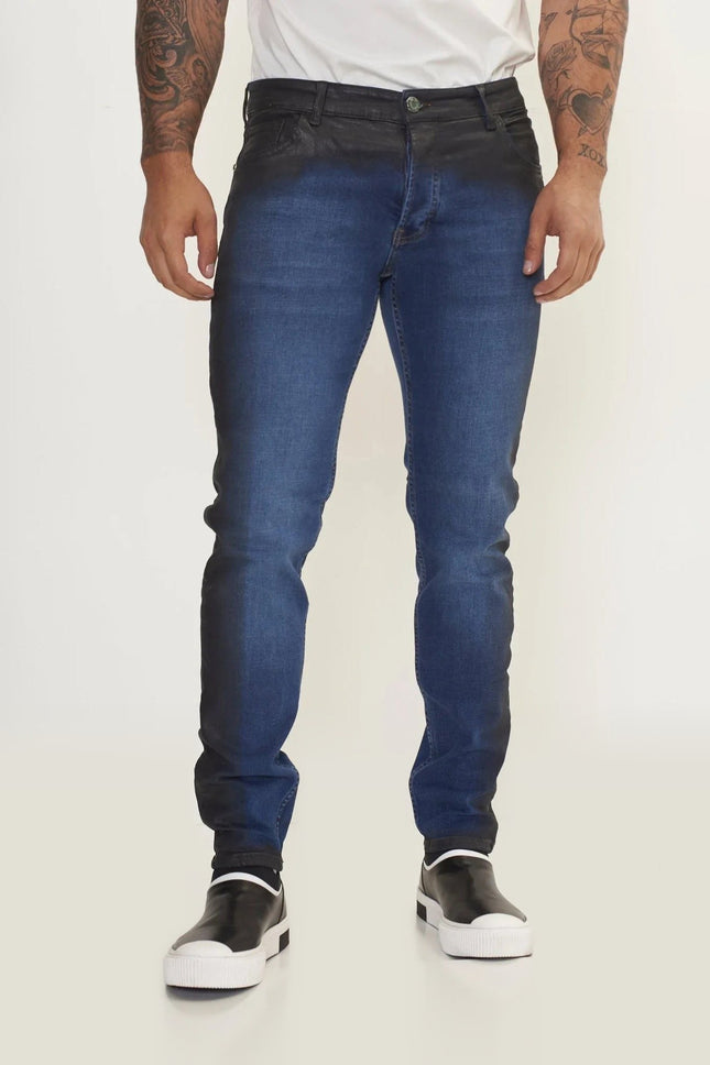 Side Waxed Tapered Jeans - Blue
