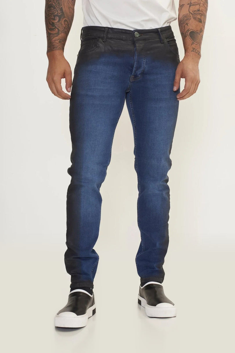 Side Waxed Tapered Jeans - Blue
