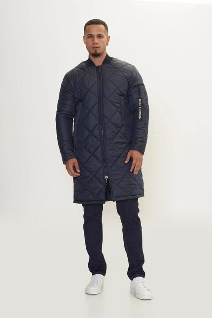 Long Quilted Puffer Jacket - Navy