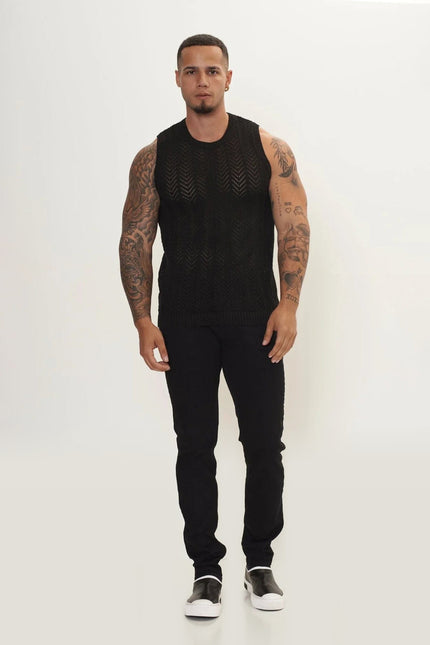 Mesh Muscle Fit Tank Top - Black