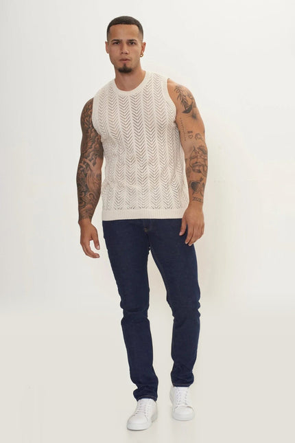 Mesh Muscle Fit Tank Top - Beige
