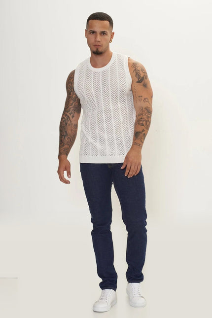 Mesh Muscle Fit Tank Top - Off-White