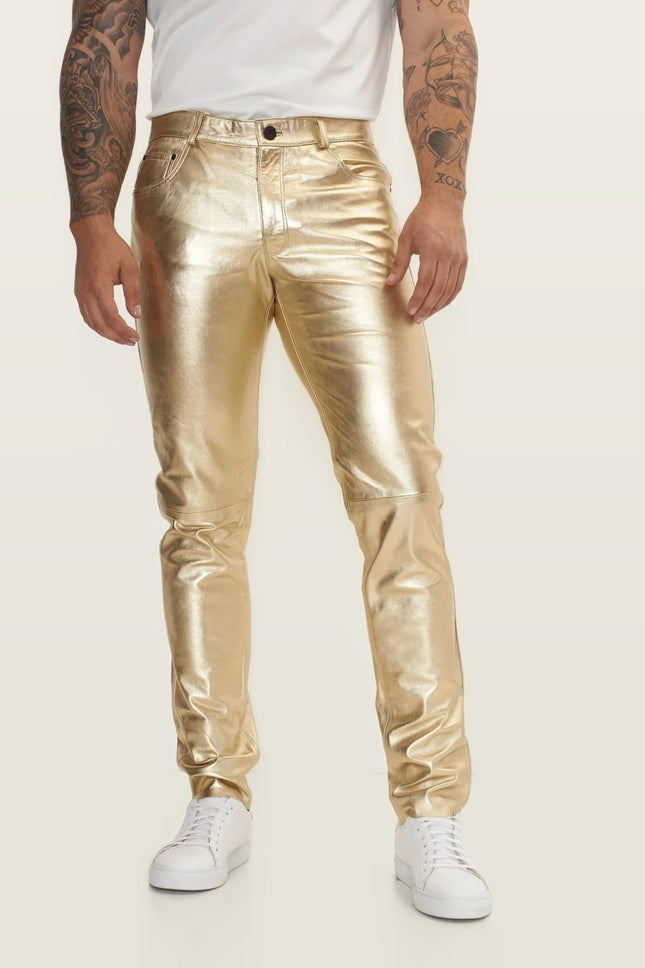 Lambskin Leather Pants - Gold