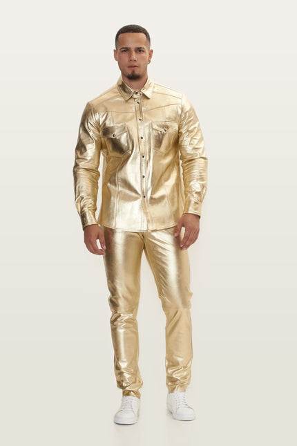 Lambskin Leather Pants - Gold