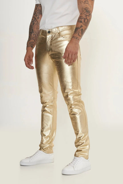 Lambskin Leather Pants - Gold