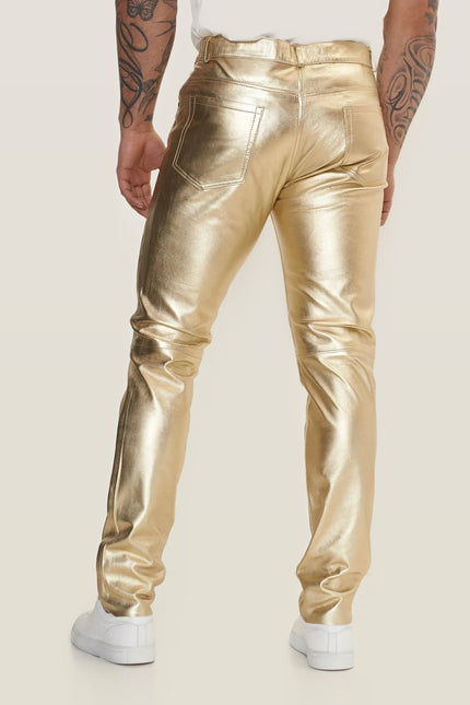 Lambskin Leather Pants - Gold