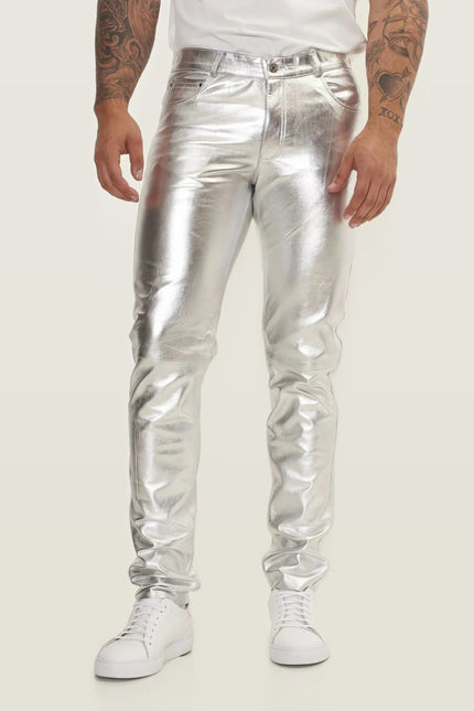 Lambskin Leather Pants - Silver