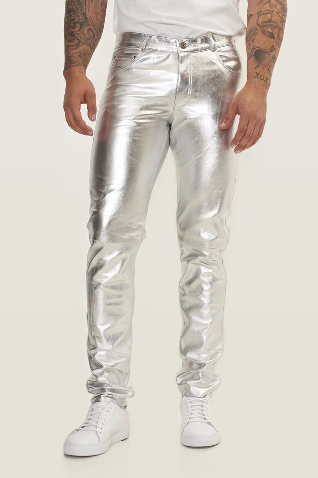 Lambskin Leather Pants - Silver