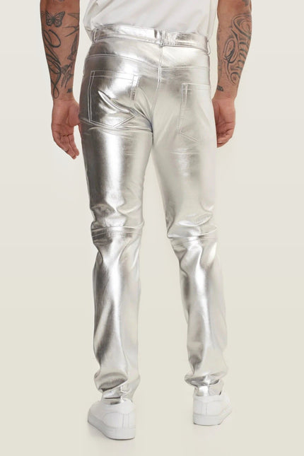 Lambskin Leather Pants - Silver