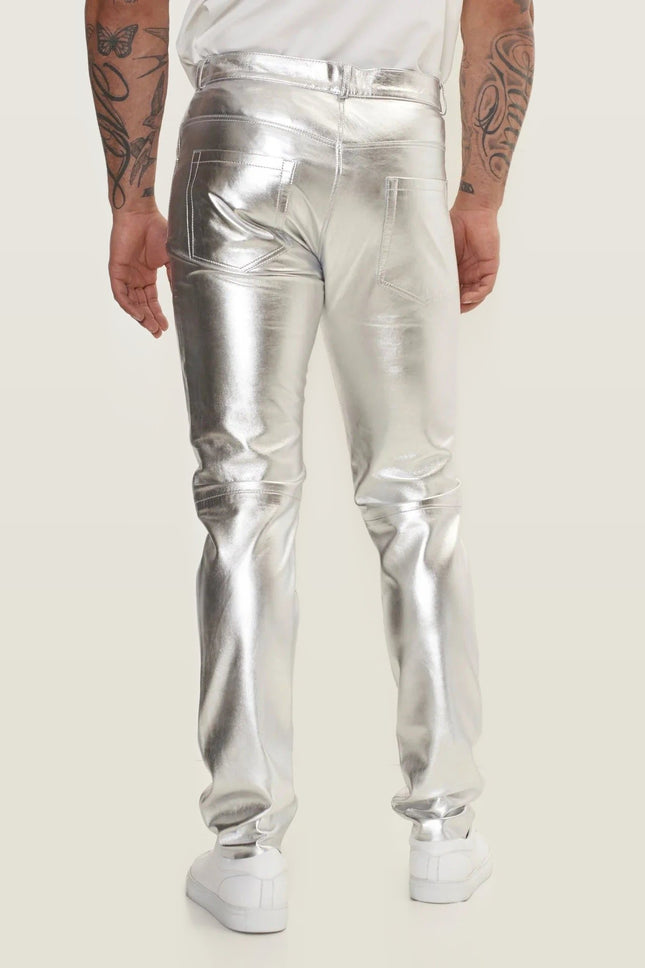 Lambskin Leather Pants - Silver