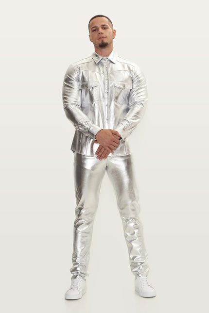 Lambskin Leather Pants - Silver