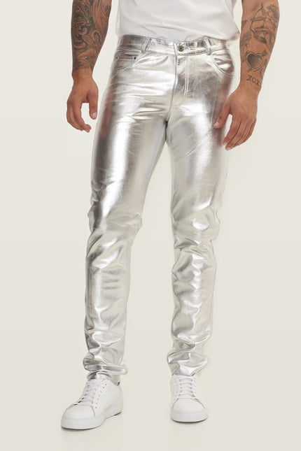 Lambskin Leather Pants - Silver