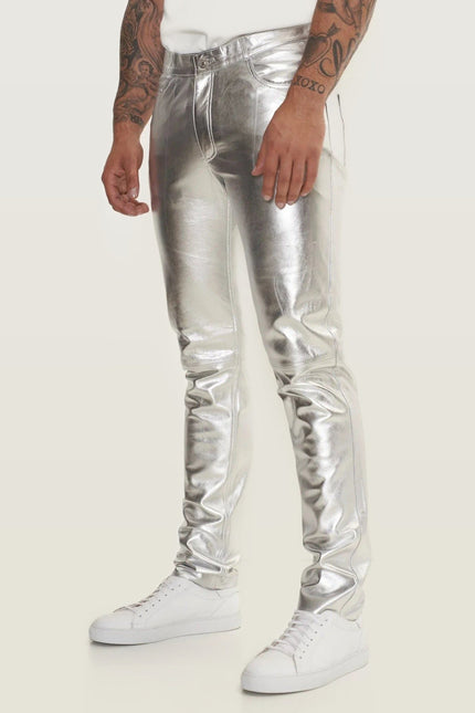 Lambskin Leather Pants - Silver