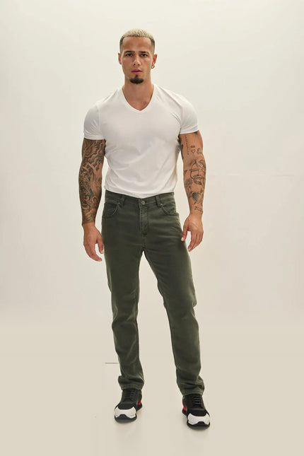 Soft Cotton Five-Pocket Pants - Olive