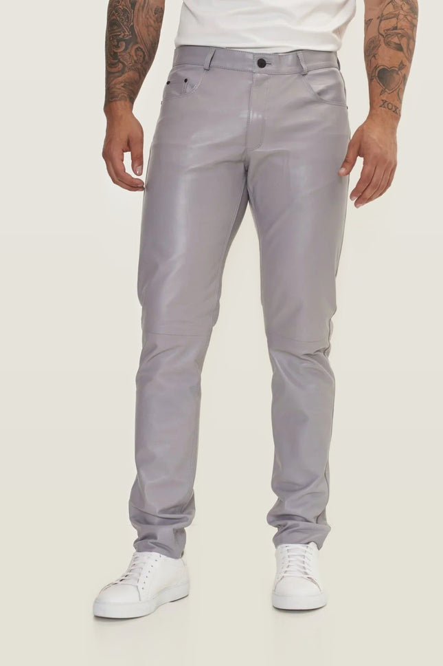 Lambskin Leather Pants - Grey