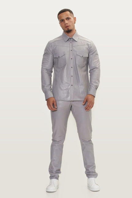 Lambskin Leather Pants - Grey