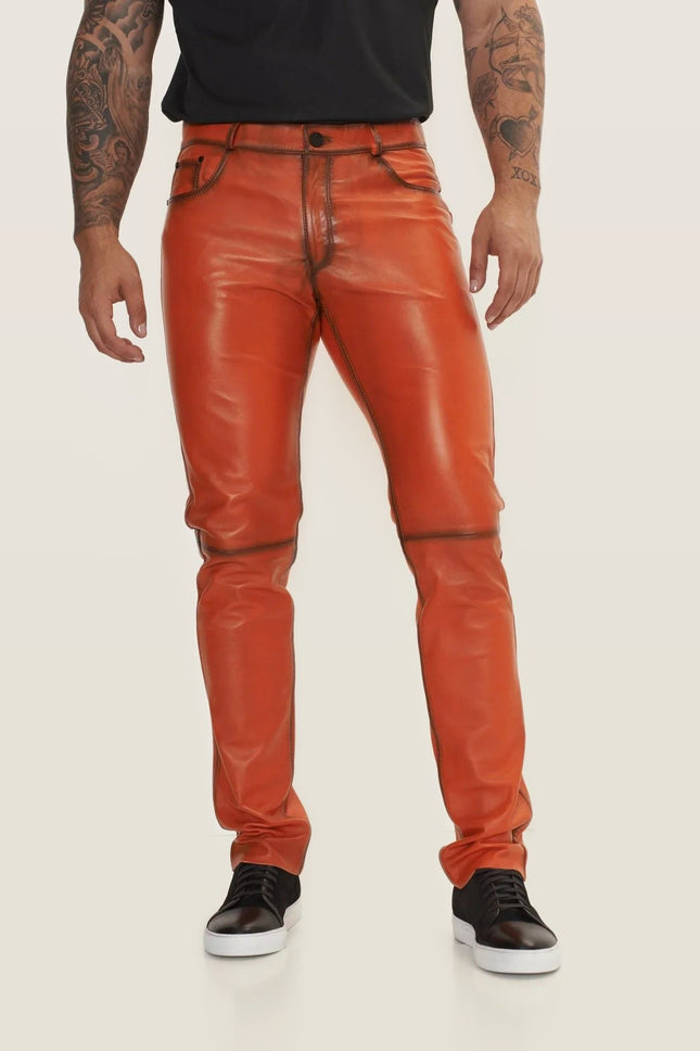 Lambskin Leather Pants - Orange