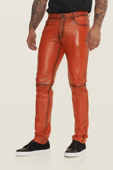 Lambskin Leather Pants - Orange