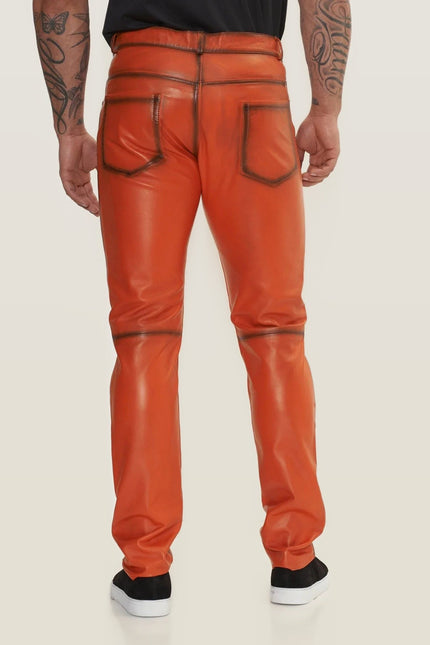 Lambskin Leather Pants - Orange