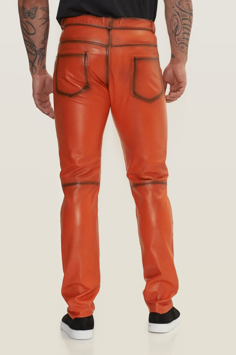 Lambskin Leather Pants - Orange