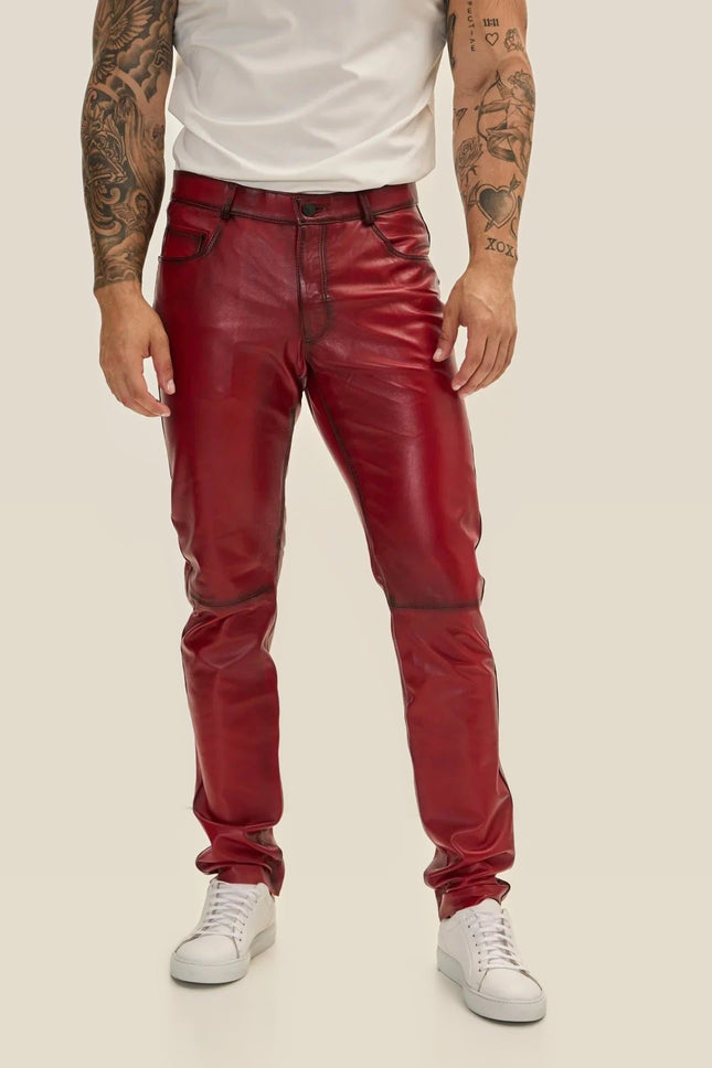 Lambskin Leather Pants - Red Tint