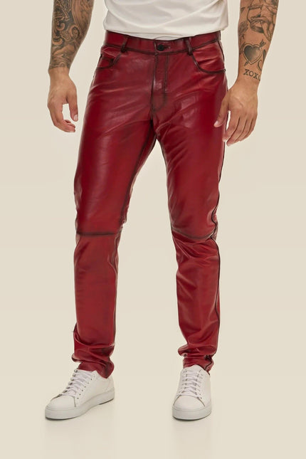 Lambskin Leather Pants - Red Tint