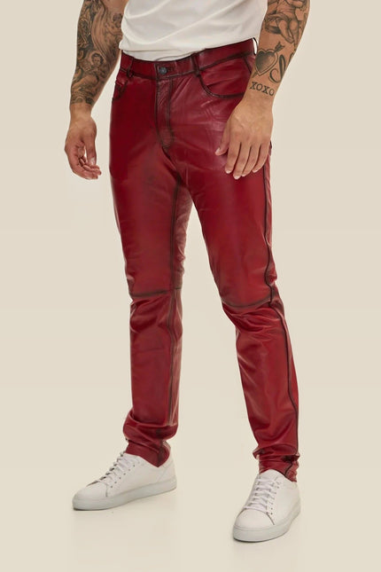 Lambskin Leather Pants - Red Tint