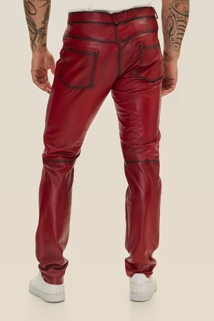 Lambskin Leather Pants - Red Tint