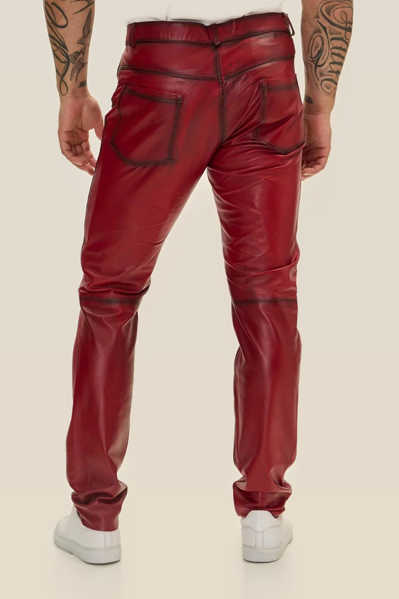 Lambskin Leather Pants - Red Tint