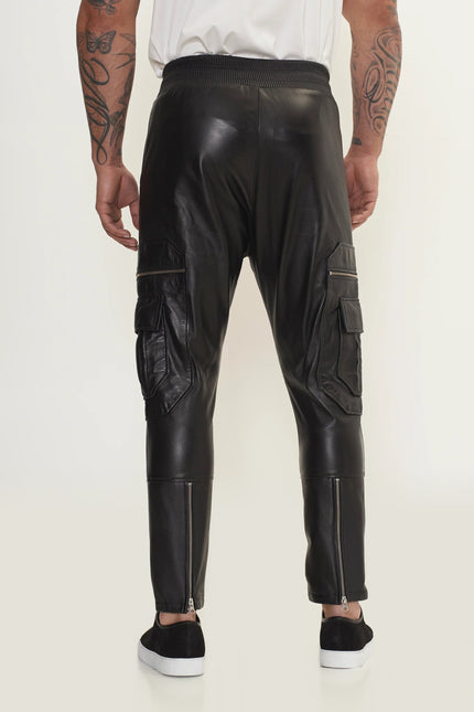 Lambskin Leather Joggers - Black