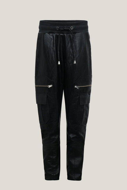 Lambskin Leather Joggers - Black