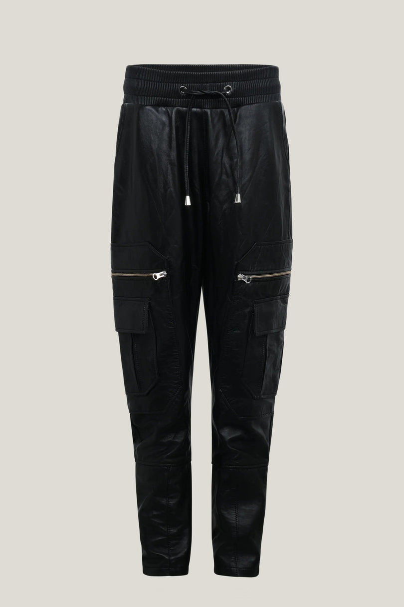 Lambskin Leather Joggers - Black