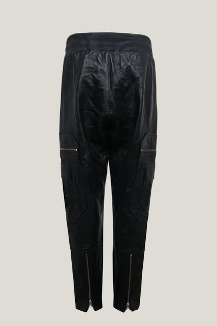 Lambskin Leather Joggers - Black