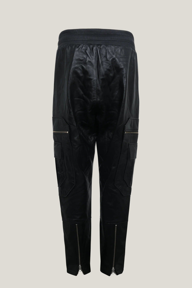 Lambskin Leather Joggers - Black