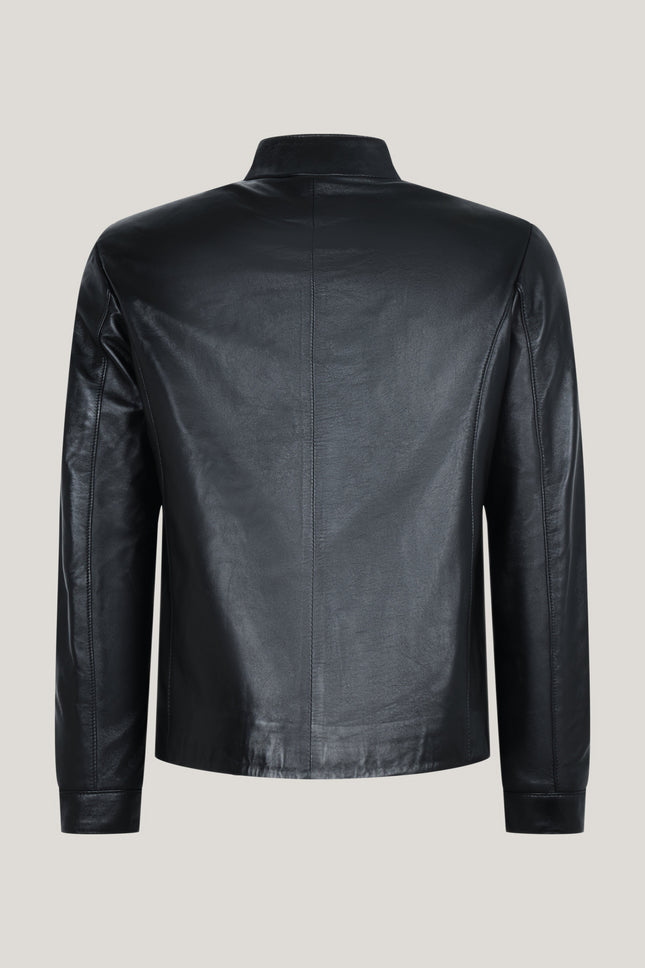 Asymmetrical Zipper Leather Moto Jacket - Black